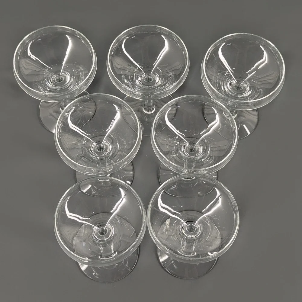 Set of 7 Clear Glass Champagne Coupes Wide Bowl Stemmed Cocktail Glasses
